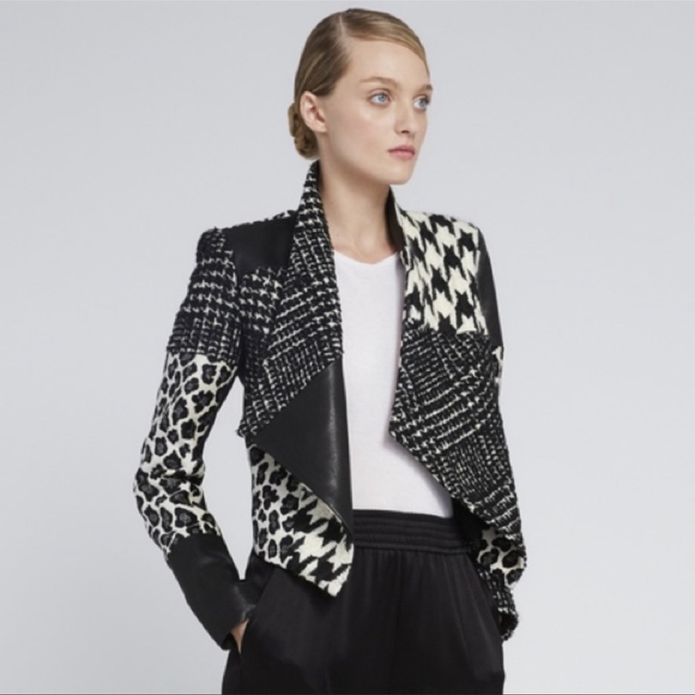 Alice + Olivia black leather and tweed jacket size M NWOT never worn